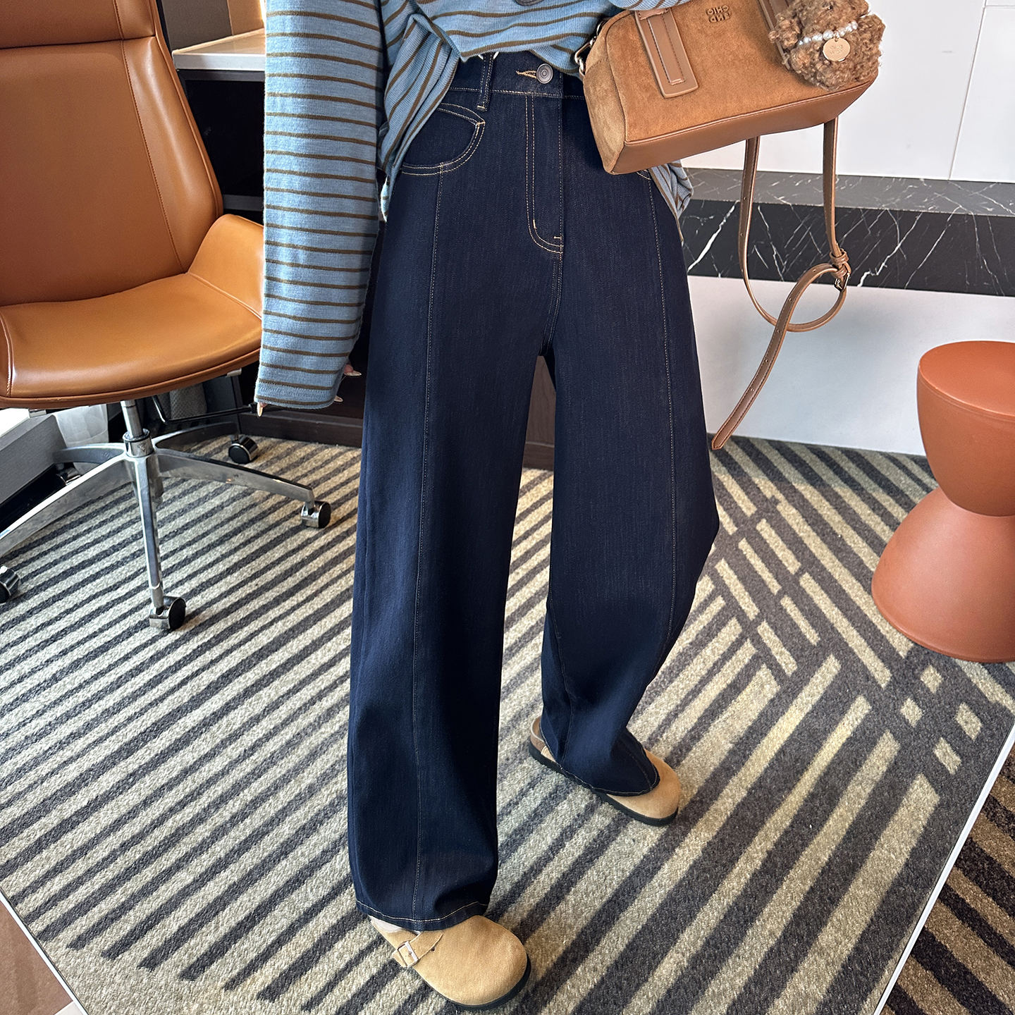 篙端重工牛仔！小个子阔腿牛仔裤