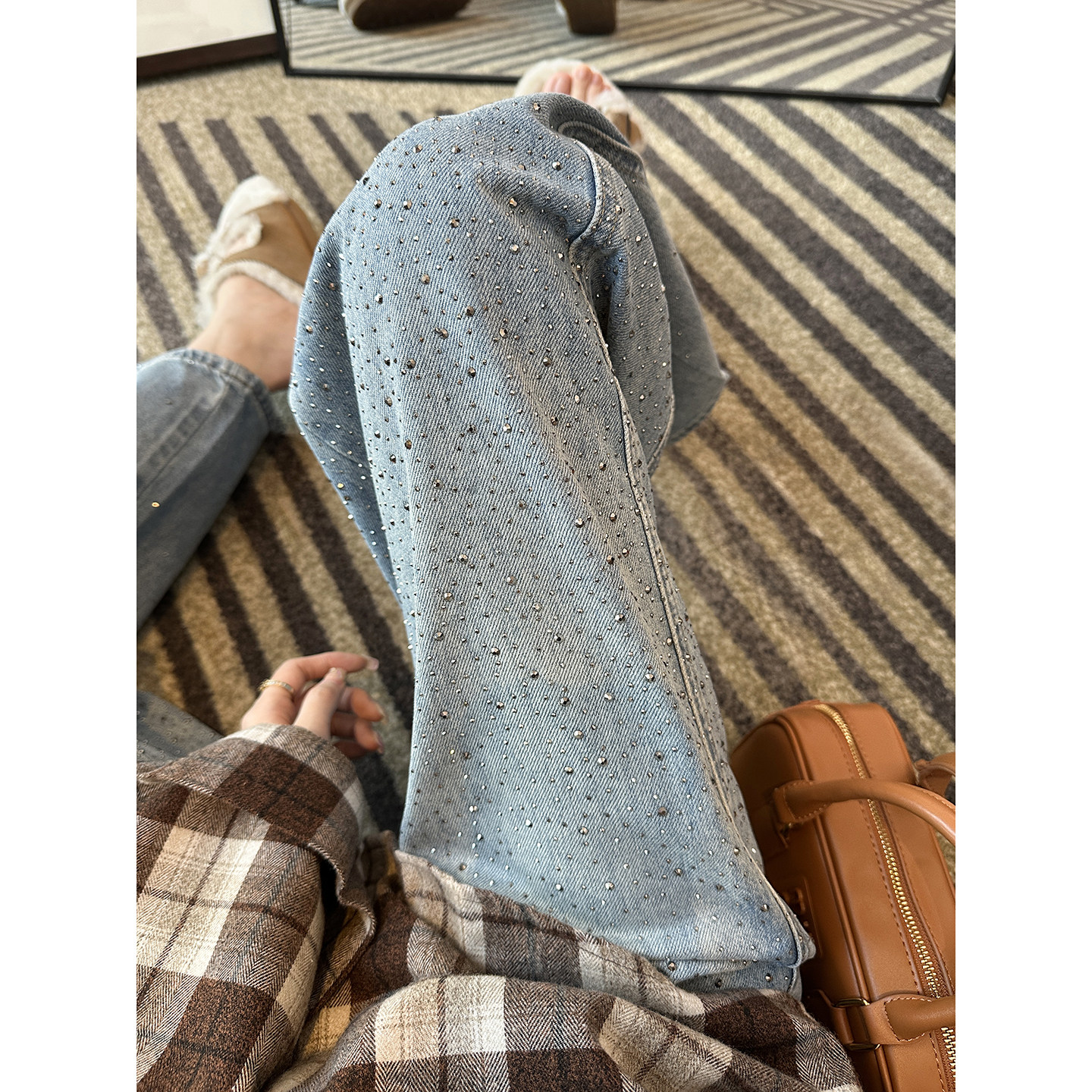 闪耀出圈！~双面带钻阔腿牛仔裤女春新款浅蓝色宽松显瘦弯刀长裤,女装/女士精品,牛仔裤,淘宝优惠券,粉丝福利购,淘宝优惠卷