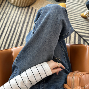 复古磨破宽松直筒裤 本期裤 女2026春新款 显瘦线阔腿牛仔裤 子 王