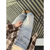 子 女冬加绒宽松直筒阔腿长裤 美到失语 满天星带钻水貂绒牛仔裤