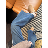 藏肉一jue 薄绒宽松九分裤 小个子复古水洗阔腿牛仔裤 女秋冬新款