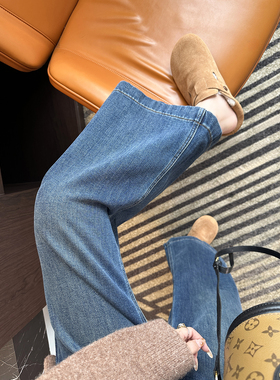 藏肉一jue！~小个子复古水洗阔腿牛仔裤女秋冬新款薄绒宽松九分裤