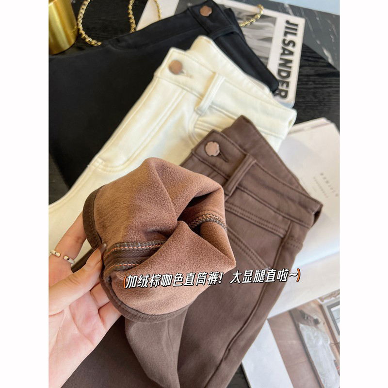 入冬神裤~!棕咖色加厚绒牛仔裤