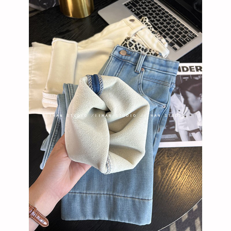 自留bi备~！保暖加绒浅色直筒牛仔裤女秋冬加厚小个子九分烟管裤,女装/女士精品,牛仔裤,淘宝优惠券,粉丝福利购,淘宝优惠卷