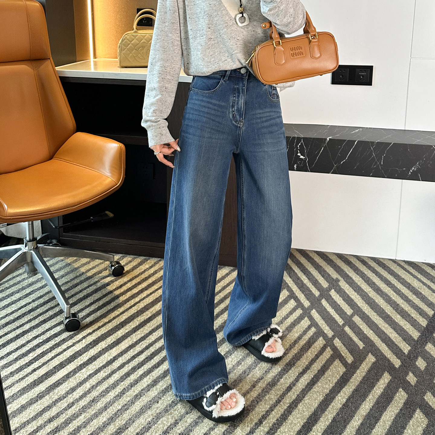 版型巨能打！~柔软莱赛尔阔腿牛仔裤加绒女冬新款垂感宽松直筒裤,女装/女士精品,牛仔裤,淘宝优惠券,粉丝福利购,淘宝优惠卷