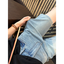 型太正 女2025新款 版 拼色四面弹五分牛仔裤 夏季 高腰小个子休闲裤