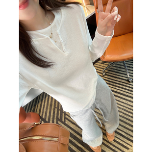 天丝棉假两件百搭纯色上衣女春季 打底衫 新 清冷感长袖 baby糯感