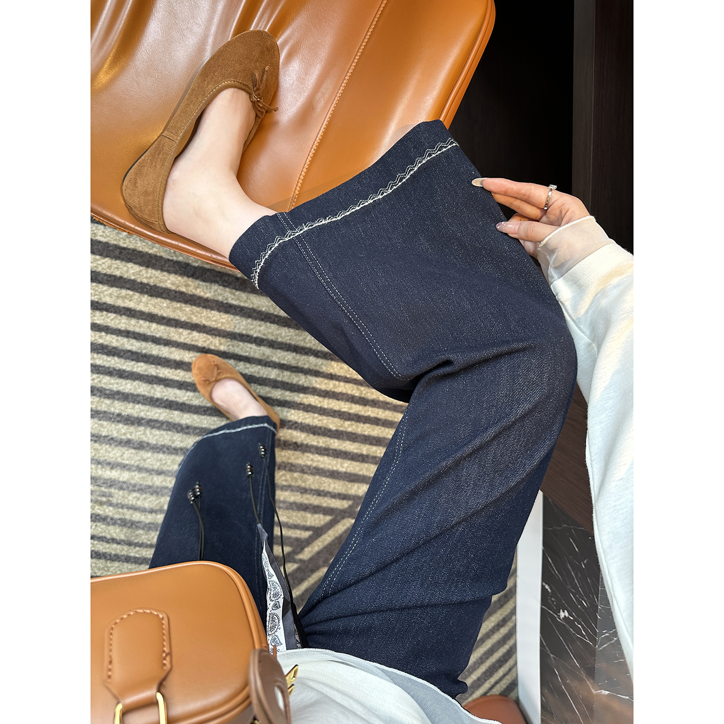 高颜值神裤！花边九分阔腿牛仔裤