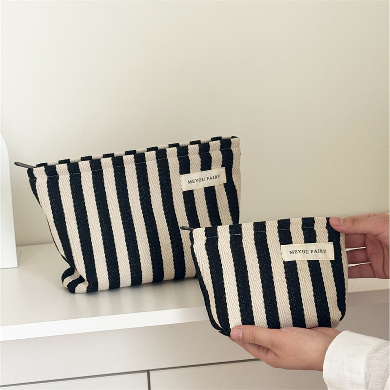 简约布艺撞色条纹帆布化妆包女便携护肤品旅行收纳袋小方包口红包,收纳整理,化妆包,淘宝优惠券,粉丝福利购,淘宝优惠卷
