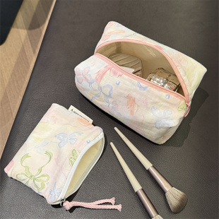 ins布艺纱布印花化妆包柔软小方包便携补妆包卡包姨妈巾收纳袋