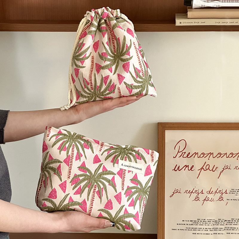 小清新椰子树化妆包刺绣布艺收纳袋包帆布内胆包证件包粉刷包笔袋,收纳整理,化妆包,淘宝优惠券,粉丝福利购,淘宝优惠卷