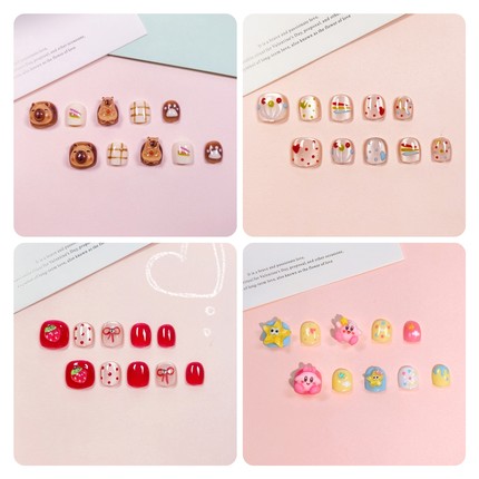 小朋友3岁到10岁儿童穿戴甲美甲贴新年醒狮成品纯手工分码指甲贴