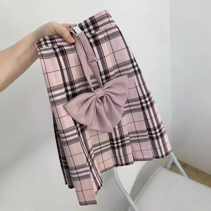【莓莓】原创学院风半身格裙百褶A字裙狗皮皮jk制服