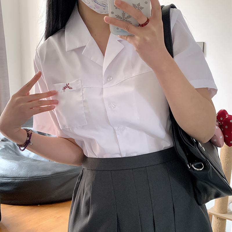 【泠泉女子】原创jk衬衫制服日系学院白色开襟学生校服上衣狗皮皮