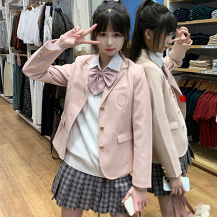 原創(chuàng)校供感日系外套女秋冬狗皮皮jk制服 粉色徽章小西裝 櫻崎中