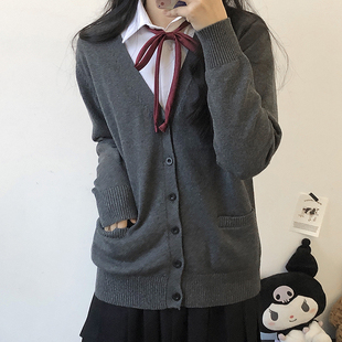 狗皮皮JK基础款 开衫 多色毛衣日系学院风jk制服灰色上衣 加厚版