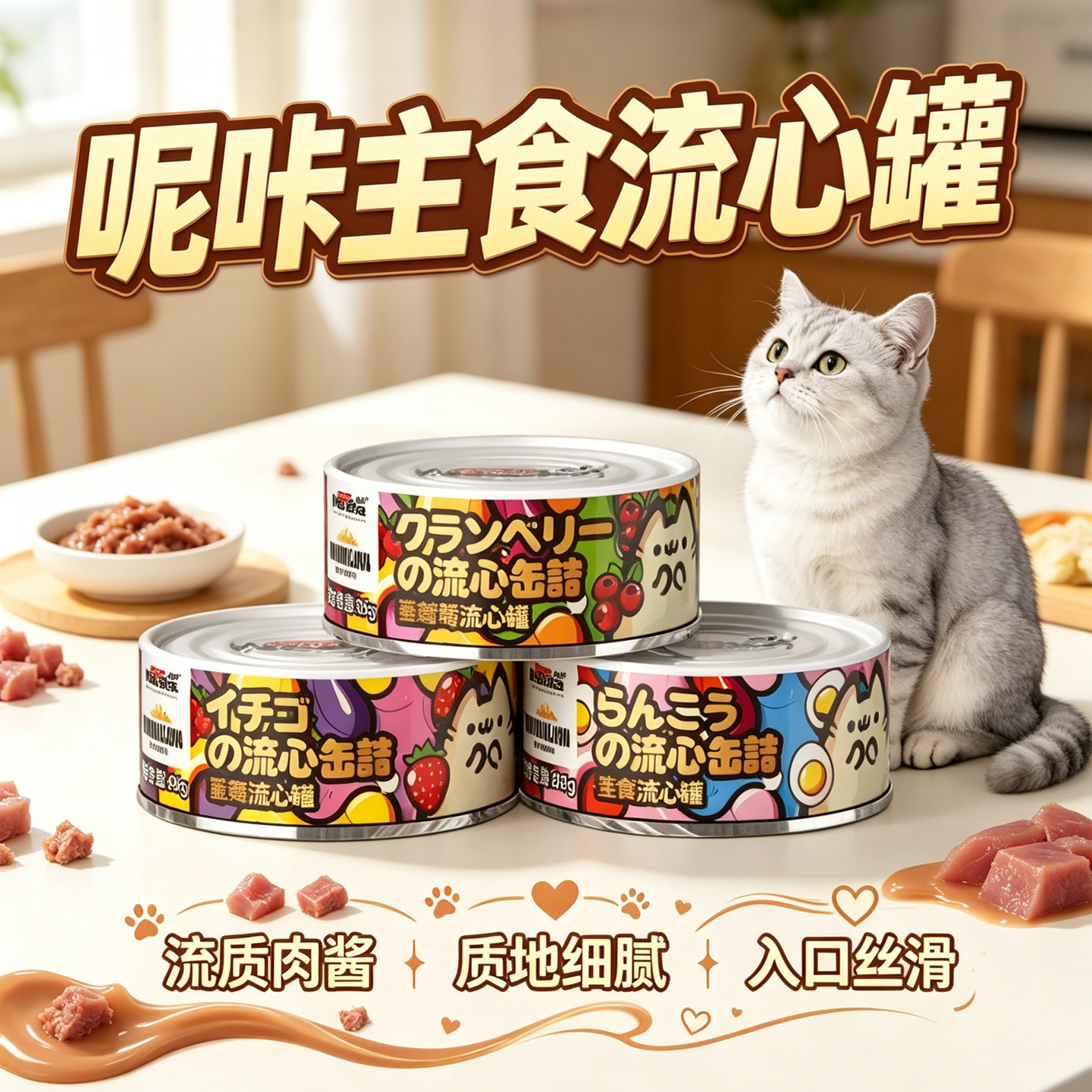 呢咔主食流心罐蔓越莓草莓蛋黄流心猫罐头成猫幼猫主食罐头零食罐图片
