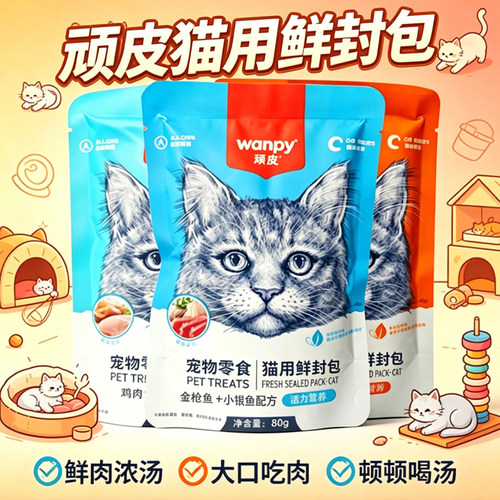 顽皮鲜封包宠物猫咪肉泥湿粮肉蛮多鸡肉金枪鱼妙鲜肉包正品包邮
