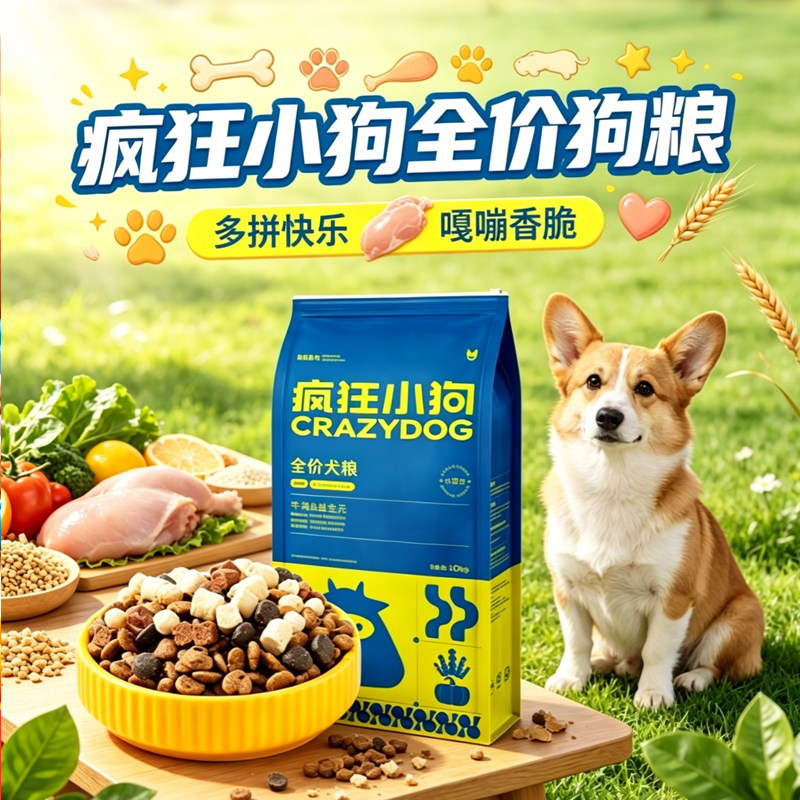 疯狂小狗狗粮鸭肉梨牛肉益生元犬粮小中大型犬通用狗狗主食粮干粮