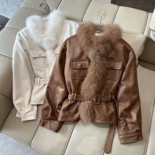 专柜撤回尾单狐狸毛领皮草外套女收腰绑带冬季保暖高级感夹克大衣