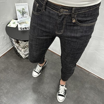 酵素洗原色黑弹力牛仔长裤九分裤