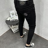 烫钻黑色水洗弹力修身 小脚牛仔裤 男夏秋新款 时尚 潮流休闲百搭长裤