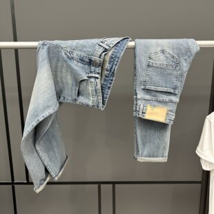 时尚浅蓝水洗猫须修身小脚九分牛仔裤男春夏弹力潮流百搭显瘦裤子