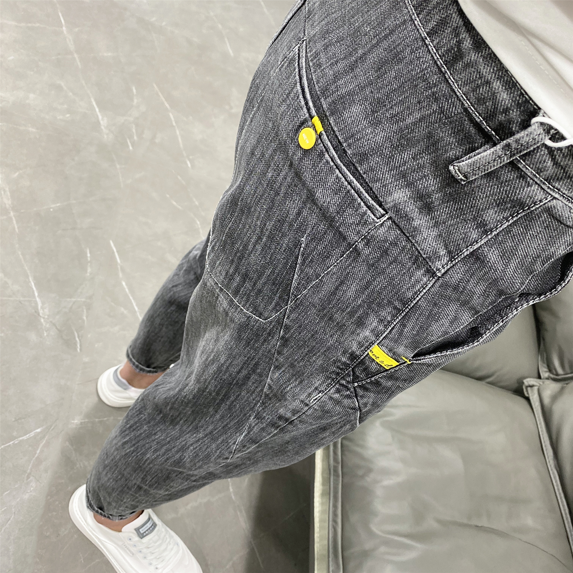 老爹裤男日系微跨灰色九分小脚修身牛仔裤夏新潮牌弹力青春中低腰