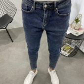 一条有腔调 潮男秋冬水洗九分裤 复古做旧蓝微跨修身 小脚牛仔长裤