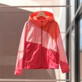 牛X货 巨炸裂 多巴胺粉色拼接冲锋衣连帽夹克运动外套撞色防晒衣