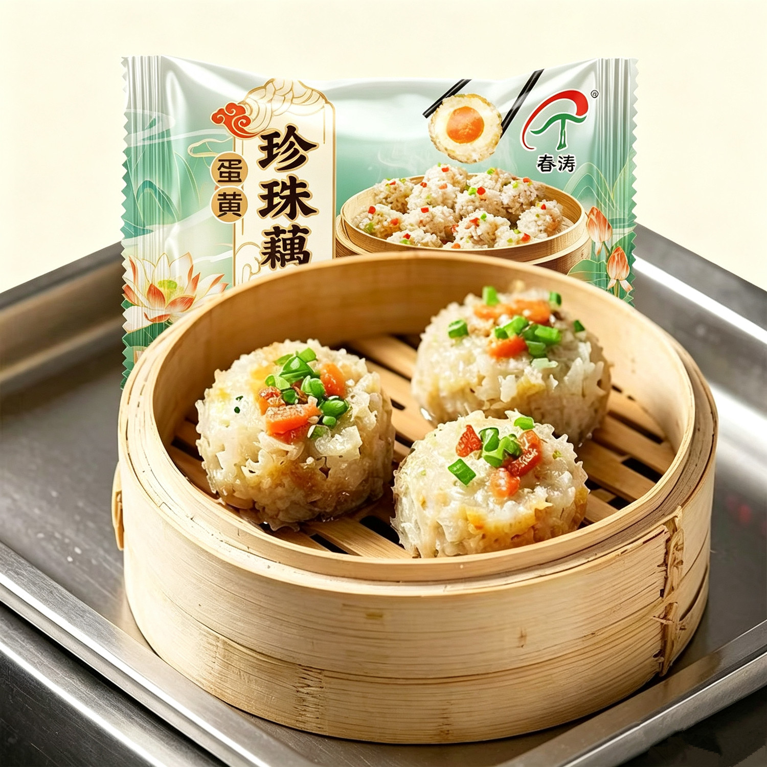 春涛珍珠藕丸糯米猪肉咸蛋黄莲藕圆子早餐半成品饭团酒店点心小吃