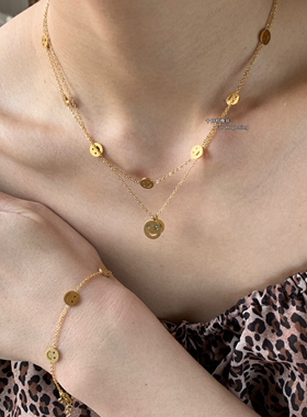 日系小众设计18k金色7个笑脸项链