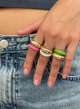 手工滴油小众设计彩色双圈戒指