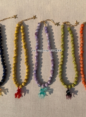 FHP ins小众设计海岛风章鱼琉璃陶瓷串珠项链 时尚锁骨链不掉色新