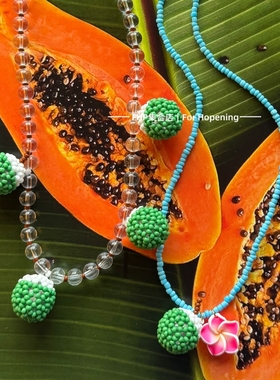 进口米珠度假风椰子球串珠项链女