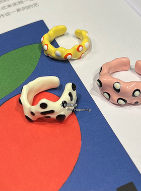 十月和晚非 波点风不规则几何拼色手工滴油戒指 小众Y2K潮酷指环