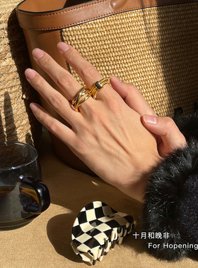 欧美ins小众设计金色可调节戒指