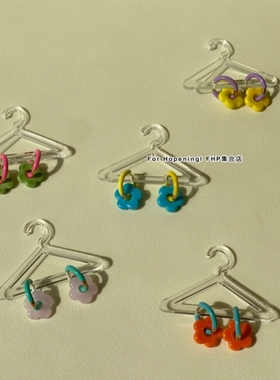 FHP原创小众设计琉璃小花多巴胺彩色手工滴油耳环ins百搭时尚指环