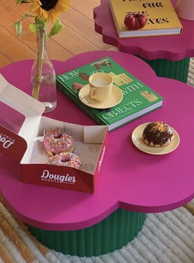 ins风玫红色花茶几艺术感异形简约现代边几民宿边桌设计师网红