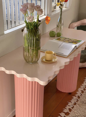 ins奶油风新款波浪形粉红色现代简易高颜值异形小户型办公餐桌子