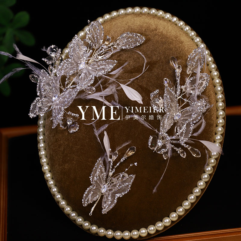 奢华手工水晶双层蝴蝶羽毛发饰