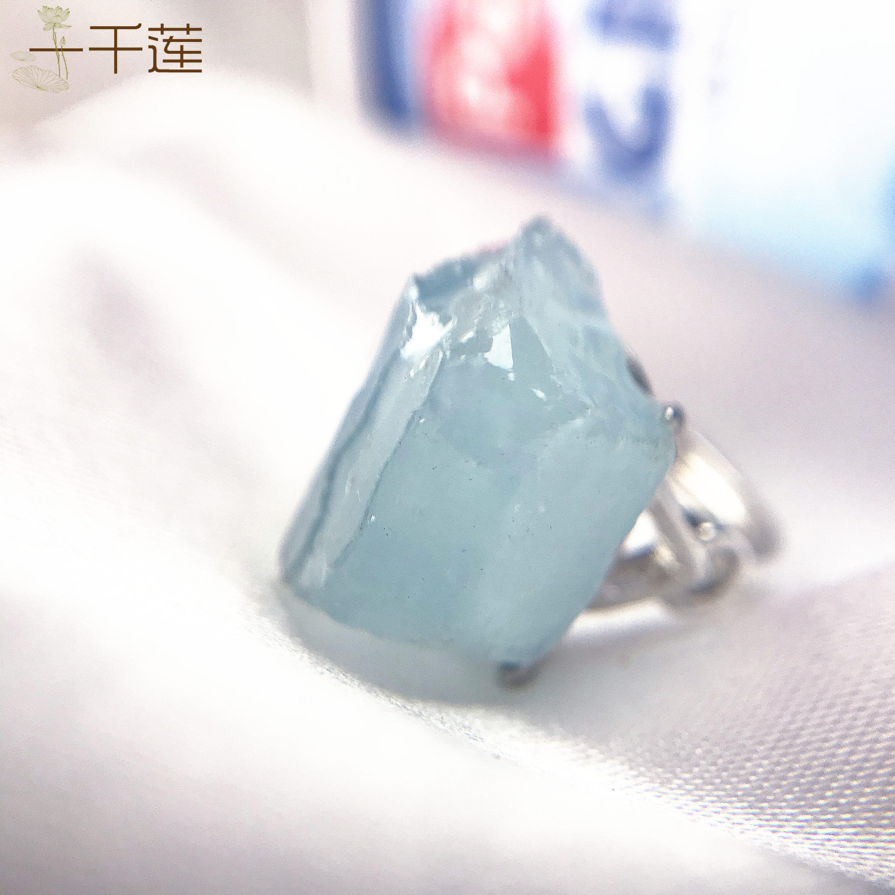 原石随形活口戒指可调节海蓝宝