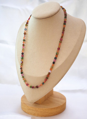 七彩天然碧玺扁圆形半宝石锁骨链