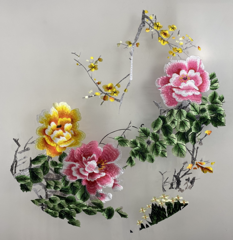 定制双面刺绣半透明梅花花鸟兰花牡丹苏绣玻璃亚克力木框不锈钢框