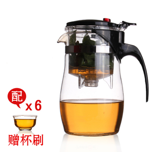 鹏荣正品耐热玻璃飘逸杯 连体750ml大配6品杯 过滤泡茶具 特价