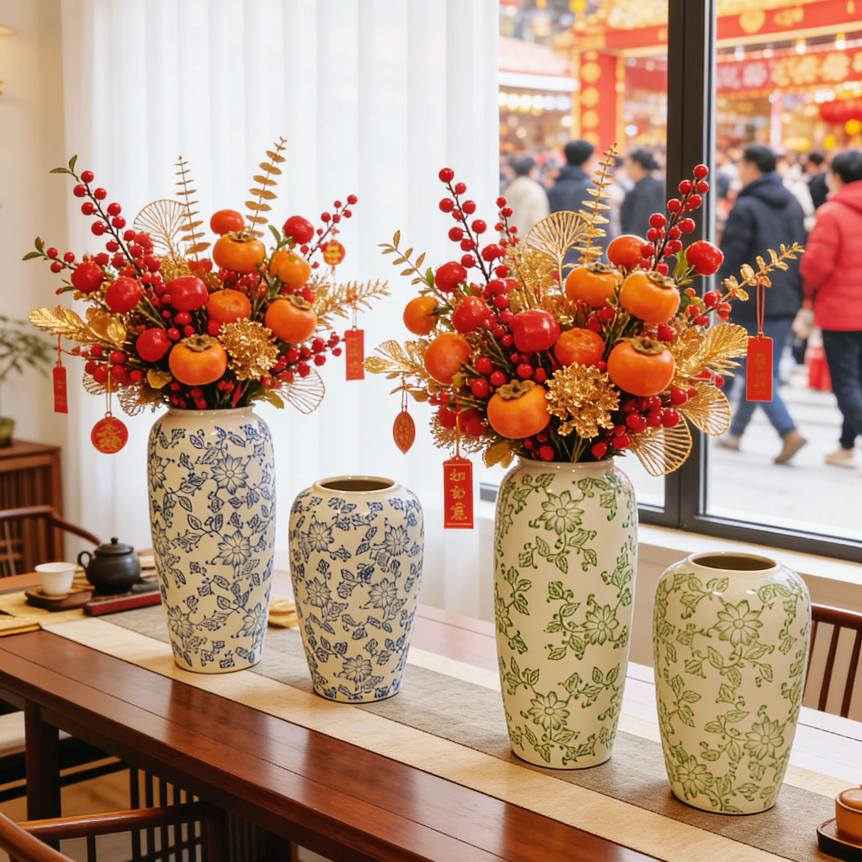 年宵乔迁结婚新中式青花瓷复古陶瓷花瓶复古干花插花器皿客厅摆件