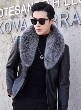 2025新款男士皮毛一体海宁真皮皮衣男修身绵羊皮夹克冬季皮草外套