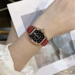 Dinimi新款酒桶形星空面防水真皮带女士手表百搭公职人员女款腕表