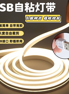 灯带led自粘氛围灯带usb硅胶化妆镜桌面灯条5v低压室内床头装饰