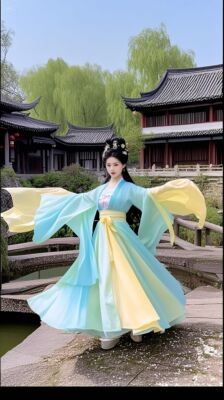 2025新款春秋季古风超仙气古装日常可穿古风渐变蓝白汉服女款飘逸